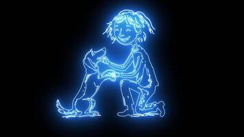 icon playing with a dog with a neon effect that lights up blue video