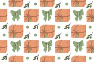 Pattern from Christmas gifts, festive bright gift box can be repeated and scaled in any size . Doodle cartoon style illustration for fabric or paper design. vector