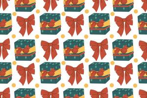 Seamless pattern from Christmas gifts, festive bright gift box can be repeated and scaled in any size . Doodle cartoon style illustration for fabric or paper design. vector