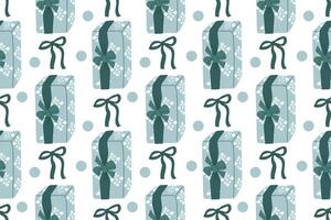 Christmas Seamless pattern from gifts, festive bright gift box can be repeated and scaled in any size . Doodle cartoon style illustration for fabric or paper design. vector