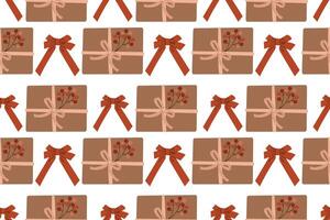 Seamless pattern from Christmas gifts, festive bright gift box can be repeated and scaled in any size . Doodle cartoon style illustration for fabric or paper design. vector
