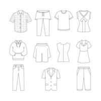 Set of Various Clothing Types Lineart vector
