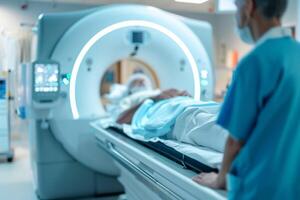 A radiologist supervises a CT scan procedure, ensuring accurate diagnosis and modern healthcare practices photo