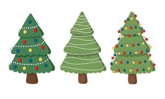 Set of doodle Christmas tree with a pattern for decoration, design of cards, invitations vector