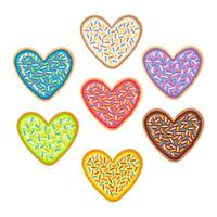 Doodle flat clipart. A small set of bright donuts in the shape of a heart. To create charming unique cards for the holiday. vector