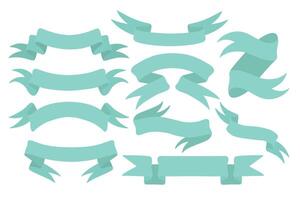 Blue flat ribbon banners isolated on white background. Ribbon illustration set. Set of blue glossy ribbon banners. Easy to change color. vector