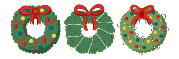 Set of doodle christmas wreath with pattern for decoration, design of cards, invitations vector