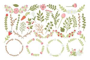 Set of cute flower arrangements and isolated botanical elements. Easy to change color. vector