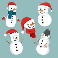Set of doodle funny snowman with a pattern for decoration, design of cards, invitations vector