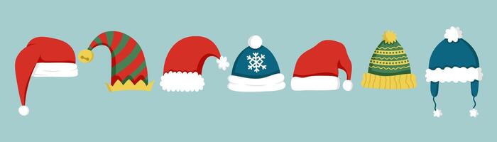Set of doodle warm winter hat for decoration, design of cards, invitations vector