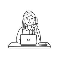 An employee answering a phone call at their desk vector