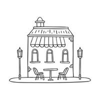 An eatery with dining tables set up along the roadside vector