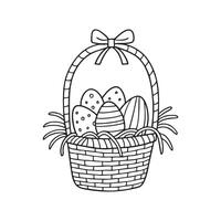An Easter eggs nestled in a basket filled with straw and ribbons vector