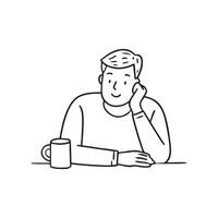 A man resting on his elbow on a table near a coffee mug vector
