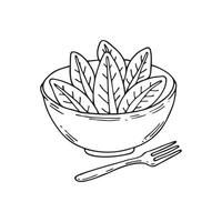 Endive leaves placed in a salad bowl with a fork next to it vector