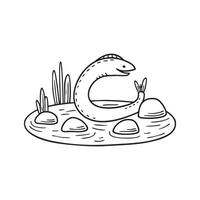 An eel swimming in a stream surrounded by rocks vector