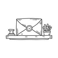 An envelope sealed with a stamp on a writing desk vector
