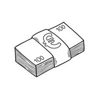 A bundle of Euro banknotes with the currency symbol on top vector