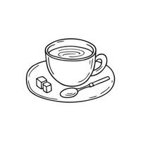 A cup of espresso on a saucer beside a teaspoon vector