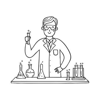 A scientist conducting an experiment in a lab filled with equipment vector