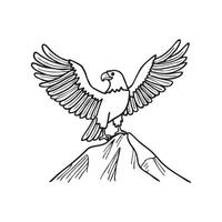 An eagle perched on a mountain peak with its wings slightly spread vector