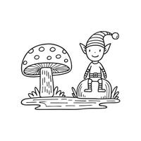 An elf sitting on a mushroom beside a small stream vector