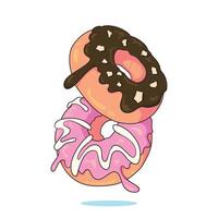 illustration of chocolate donuts with peanut sprinkles and strawberry flavor with sugar cream vector