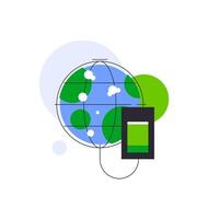 Energy sources of Earth. Globe with battery vector