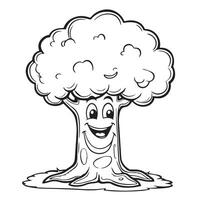smiling tree coloring page for kids vector