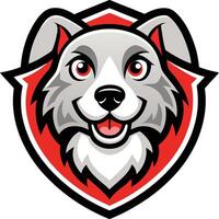 A dog head in a red and white shield vector