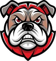 An angry bulldog mascot head with red and white stripes vector