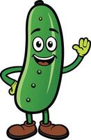 A cartoon pickle character waving and smiling vector