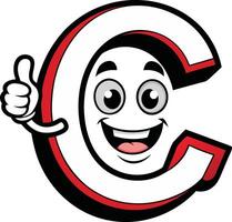 A cartoon letter c character with a thumbs up vector
