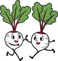 Two cartoon turnips running together vector
