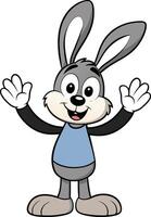 Cartoon rabbit waving with hands up vector