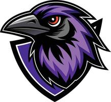 A raven head on a purple shield vector