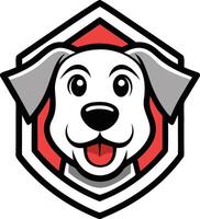 A dog head with a red and white shield vector