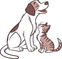 A dog and cat are sitting together on a white background vector