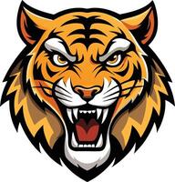 A tiger head with open mouth and teeth vector