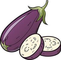 An eggplant and a slice of it vector