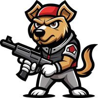A cartoon dog with a gun and a baseball cap vector