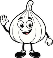A cartoon garlic character waving vector