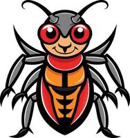 A cartoon bug with red eyes and black and orange vector