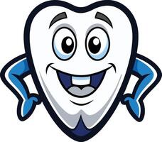 A cartoon tooth with blue eyes and arms vector