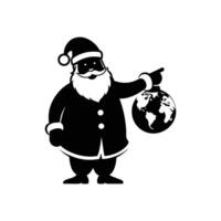 Santa Claus Holding Globe Pointing Out a Destination in Winter Scene vector