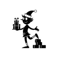 Playful Elf Balancing a Stack of Presents While Walking vector