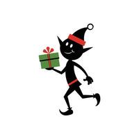 Elf Walking with Gift Box Balanced on His Head in Joyful Mood vector