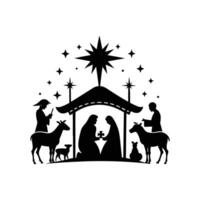 Nativity Scene with Star Above and Animals Gathered Around vector