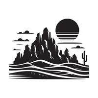 Minimalist Rocky Desert Silhouette Design on White Background vector