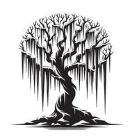 Black Silhouette of Icicles Hanging from Tree Branches on White Background vector